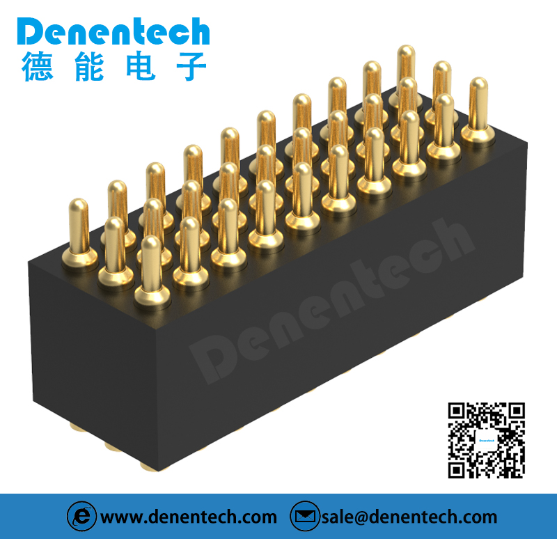 Denentech 源头厂家1.27MM弹簧针H4.0三排公座180度SMT智能穿戴贴片pogo pin